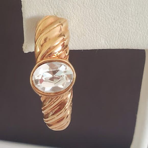 Swarovski‎ Gold Plated Hoop Earrings with Large Crystal Pierced Rope Design - Picture 1 of 6